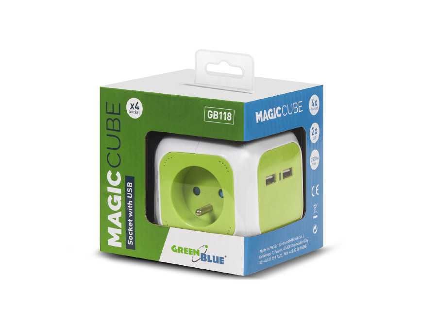 Przedłużacz listwa kostka Magic Cube 4-gniazda USB GreenBlue GB118