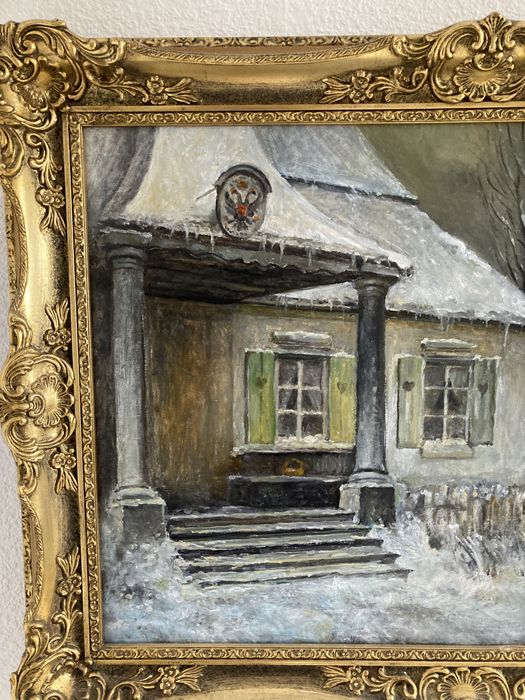 Obraz olejny płótno dworek rama