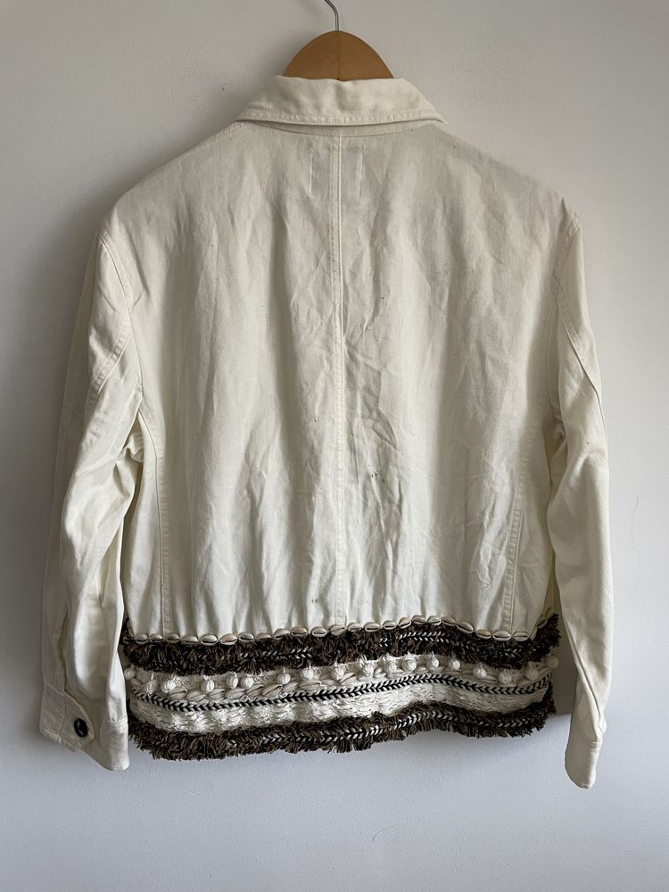 Zara L bawełniana kurtka katana koszulowa boho style etno muszelki