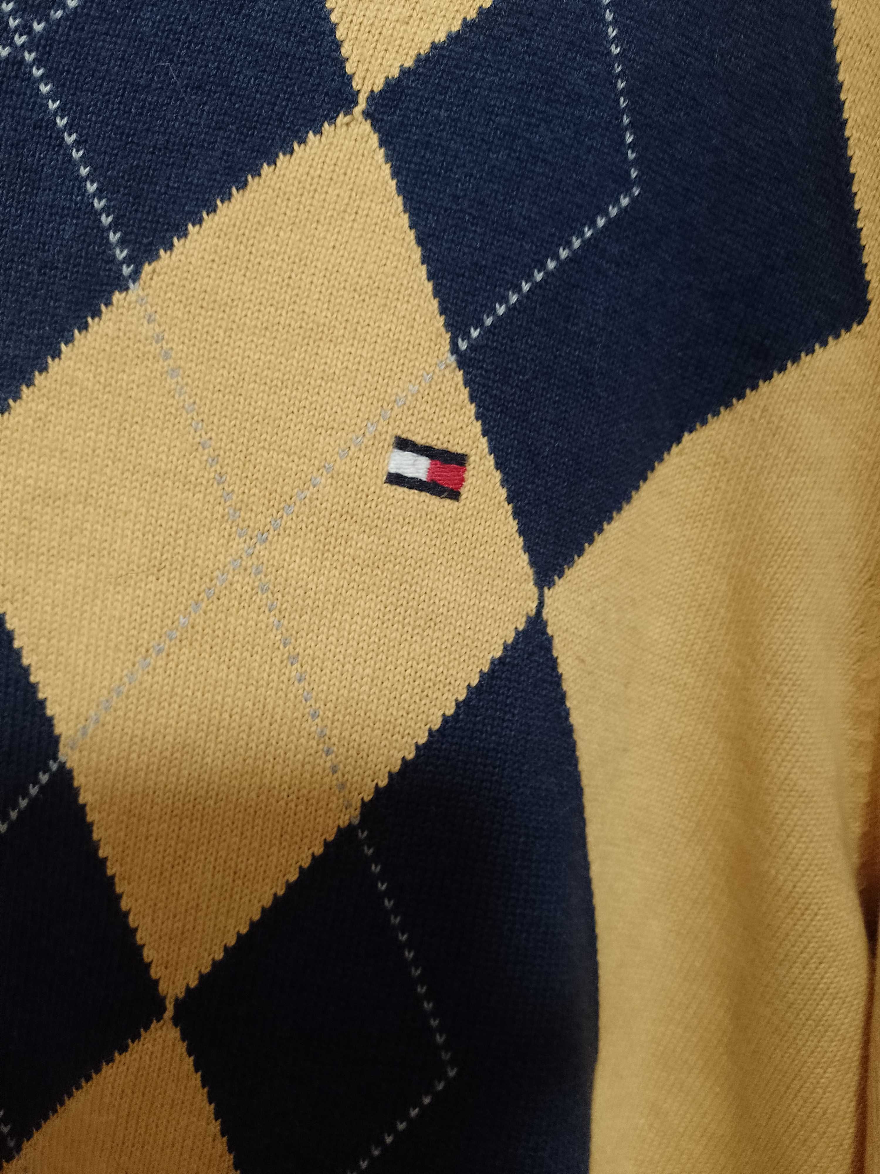 (L) Tommy Hilfiger) Ekskluzywny, Biznesowy Sweter męski w serek