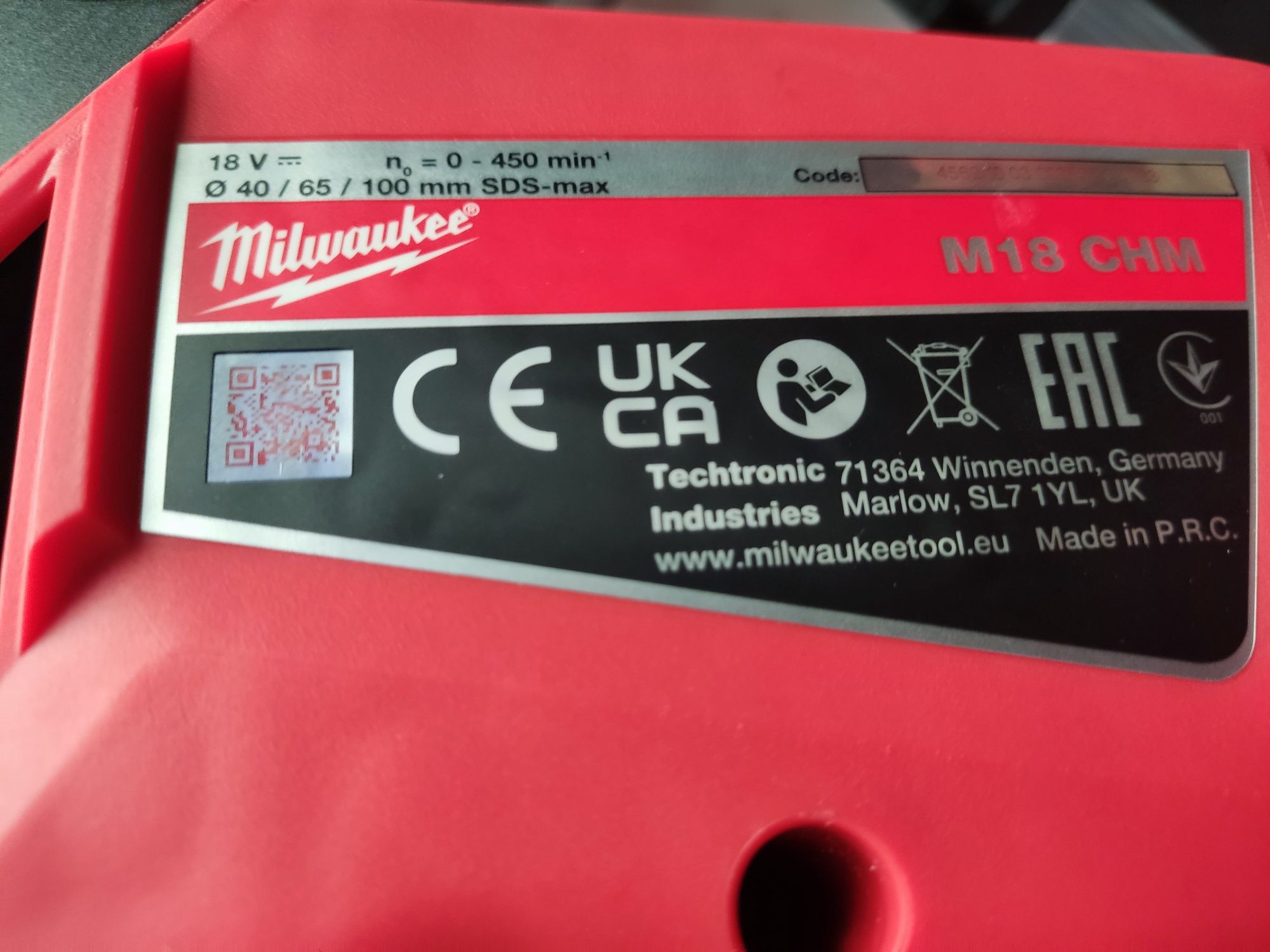 Młot udarowy wiertarka SDS-MAX Milwaukee CHM-0C. FV23%