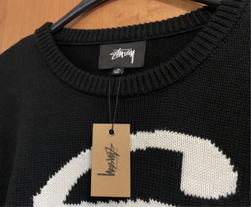 Свитер Stussy Curly S Sweater (black / white)