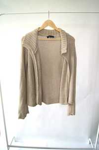 Gruby beżowy kawowy rozpinany sweter kardigan M XL 38 40 44