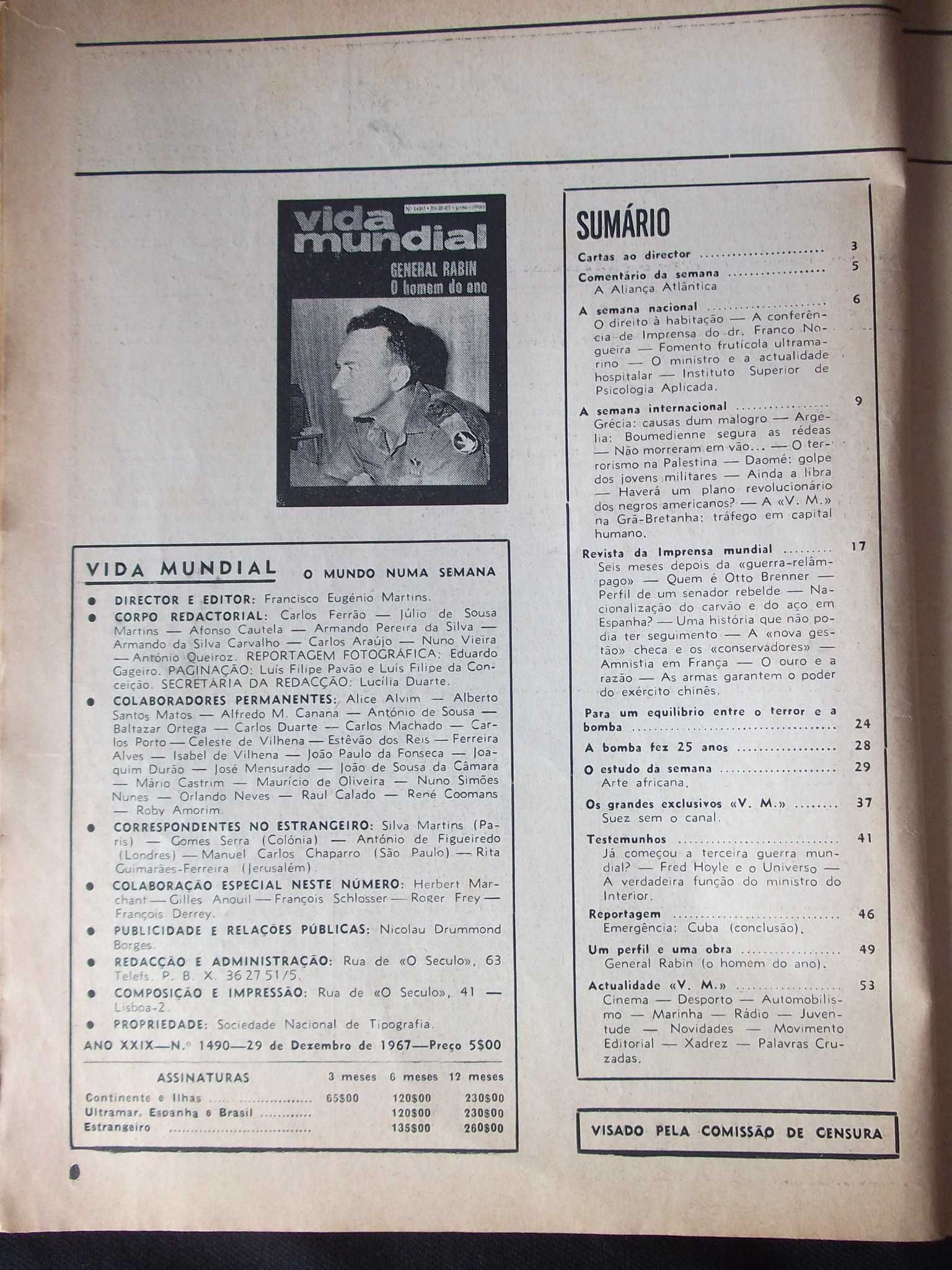 Revista Vida Mundial 1490 de 29/12/1967 Rabin