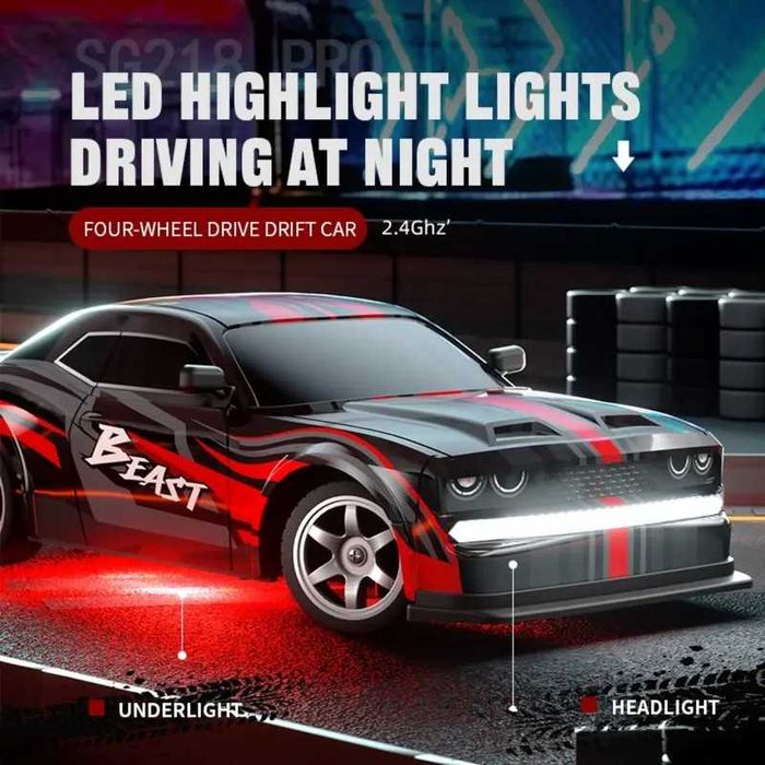 Дрифт RC авто SG218 1:16, 2.4 ГГц, змінні шини, LED, USB зарядка, нове