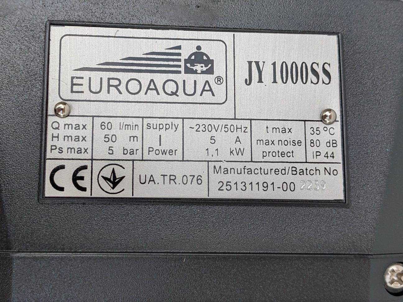 JY 1000 SS насос центробіжний з нержавіючої сталі EUROAQUA