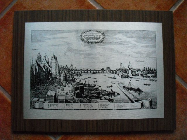 Quadro antigo em metal e madeira 43x32