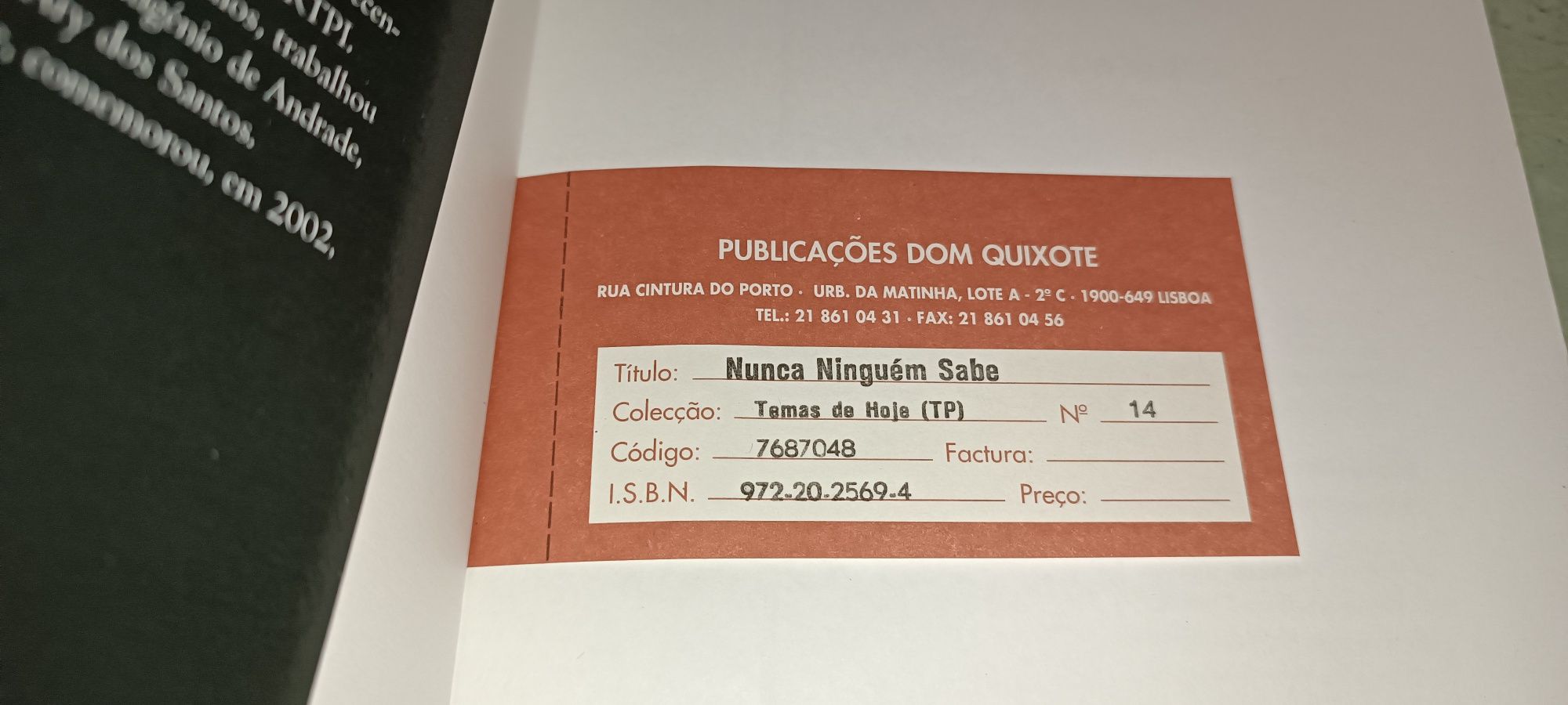 Livro: Nunca Ninguém Sabe A Batalha contra o cancro Simone de Oliveira