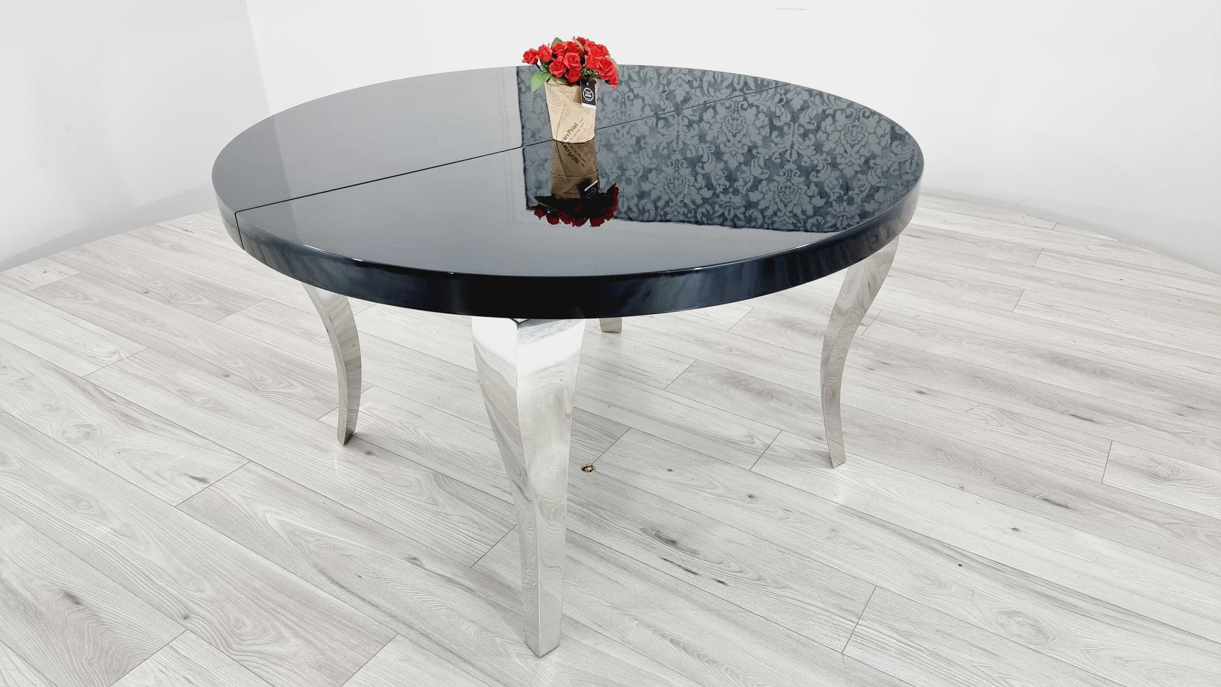 Stół Glamour rozkładany okrągły 130cm/160cm Ludwik SILVER/BLACK