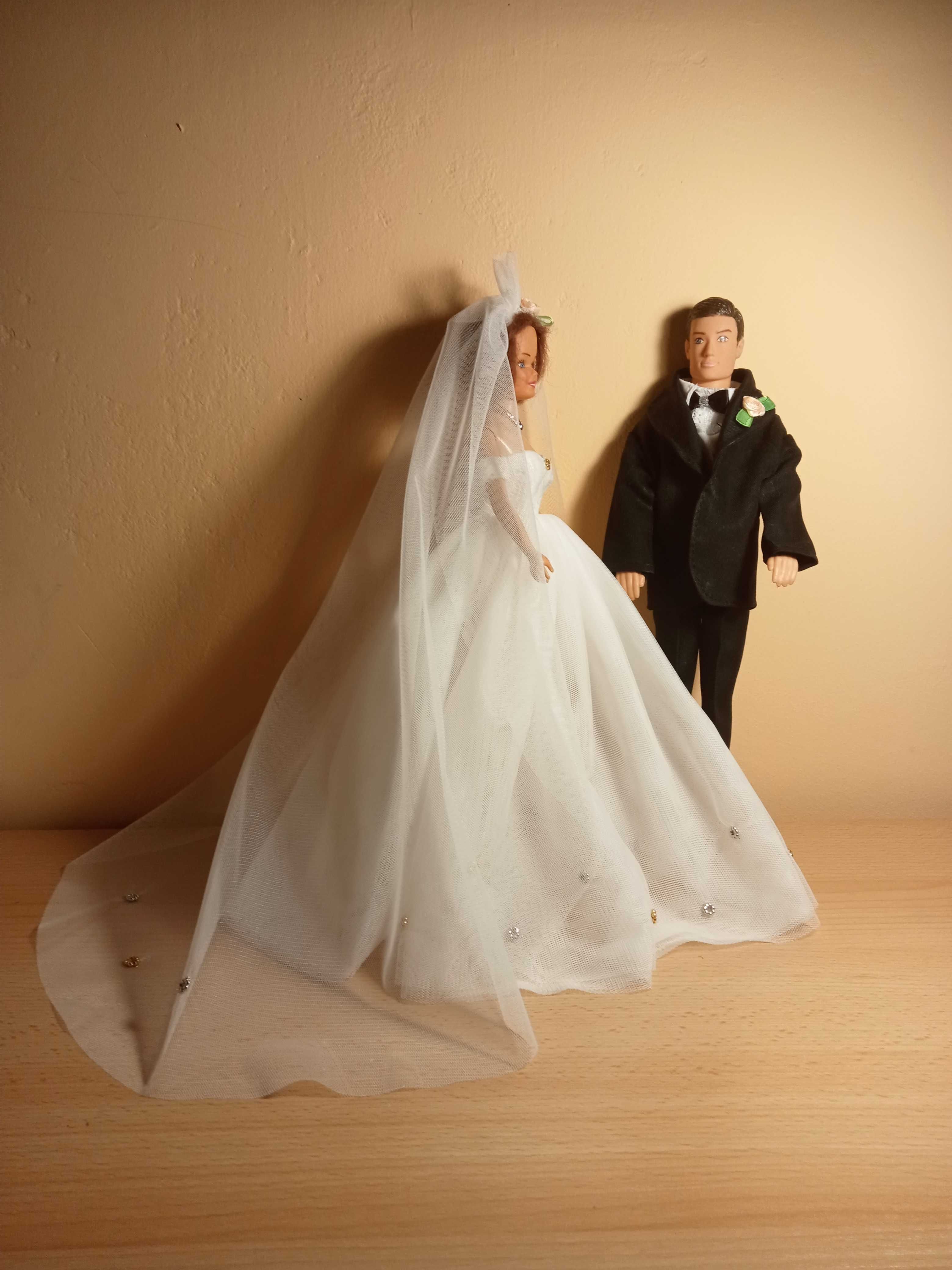 Ubranka Barbie Ken para młoda ślub suknia ślubna welon garnitur