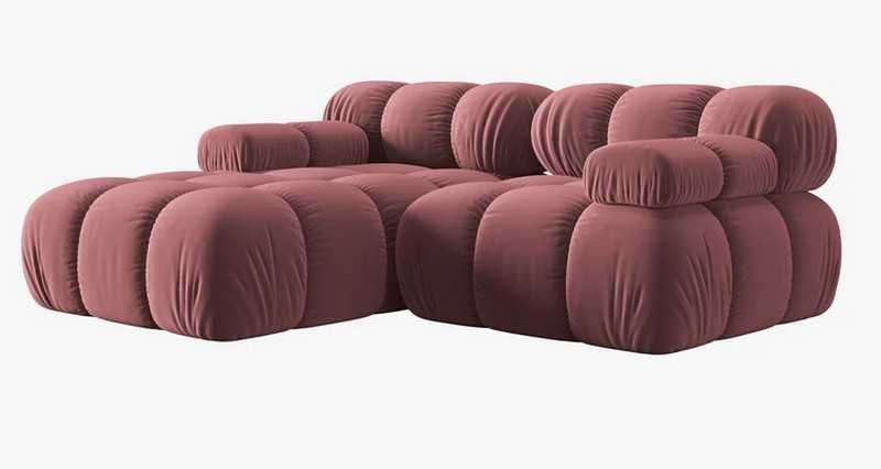 Sofa narożna modułowa lewostronna Bellis 4-os różowa welurowa Micadoni