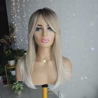 Tupet topper z grzywką beżowy blond 3D z odrostem Wiola 50 cm