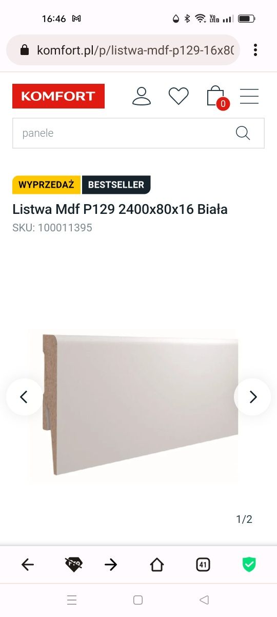 Listwa Mdf  2400x80x16 Biała