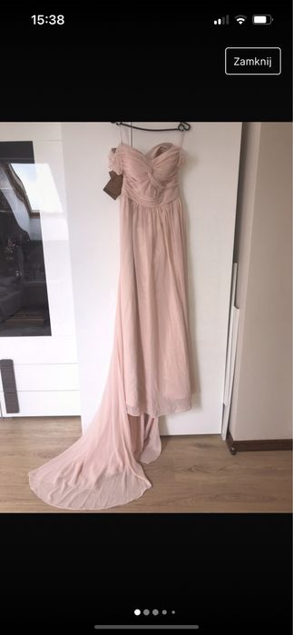 Sukienka nowa wesele długa M 38 pudrowy róż tiul metka tren