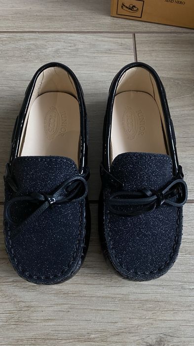 Tod’s junior Шкіряні лаковані чорні мокасини туфлі балетки дитячі