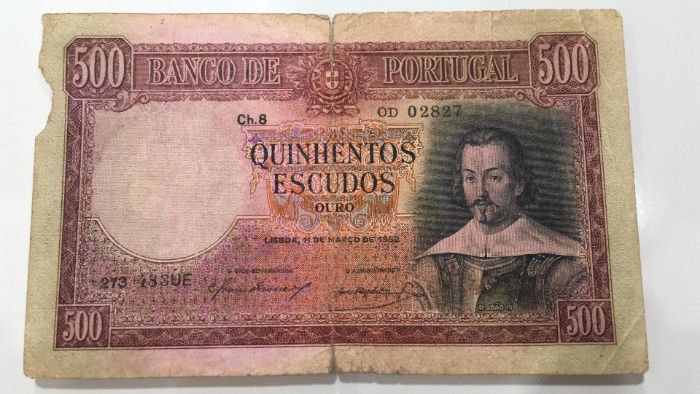 Nota 500 escudos Portugal 1952