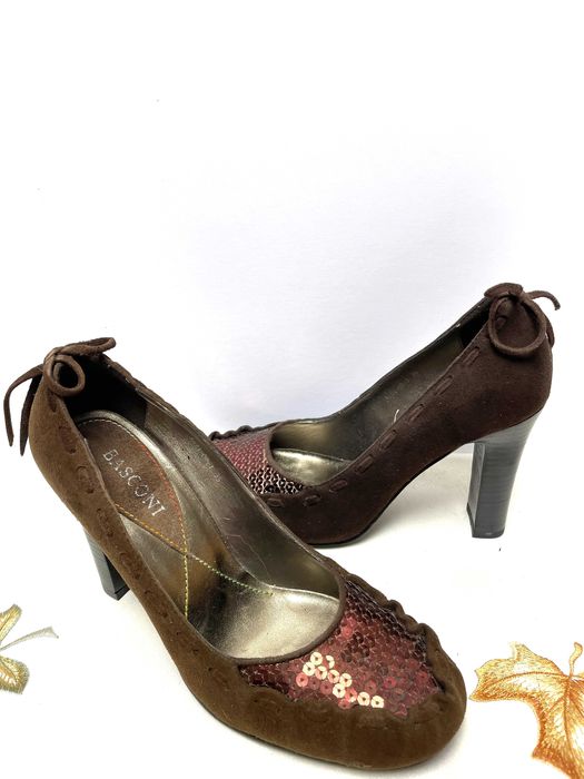 Czółenka Brązowe Nubukowe Skórzana wkładka na Słupku R.36