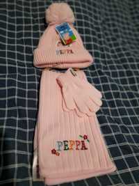 Komplet Peppa czapka szalik rękawiczki dziewczynka 3-4 lata