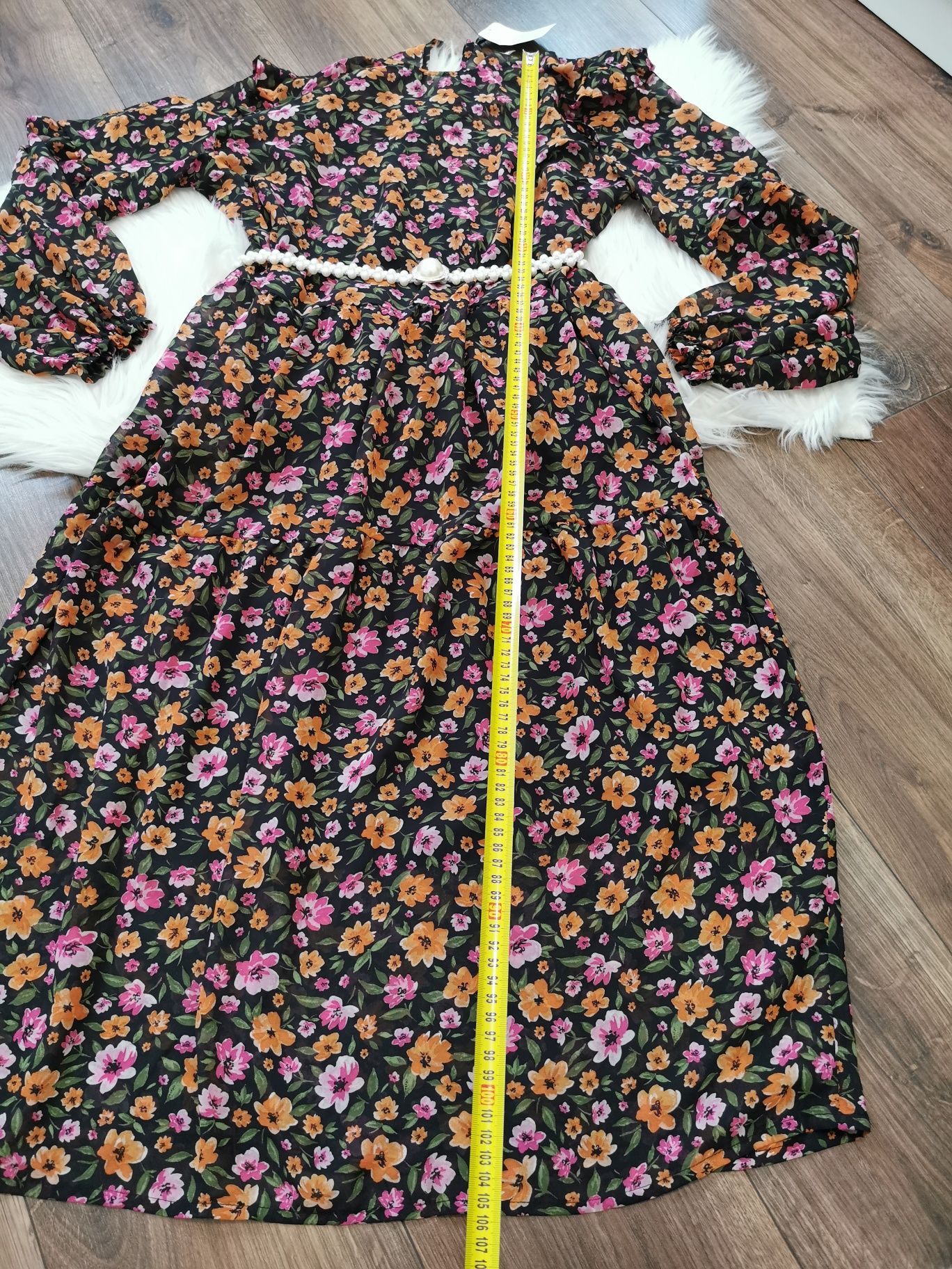 Długa sukienka w kwiaty suknia midi elegancka baby doll M 38 h&m