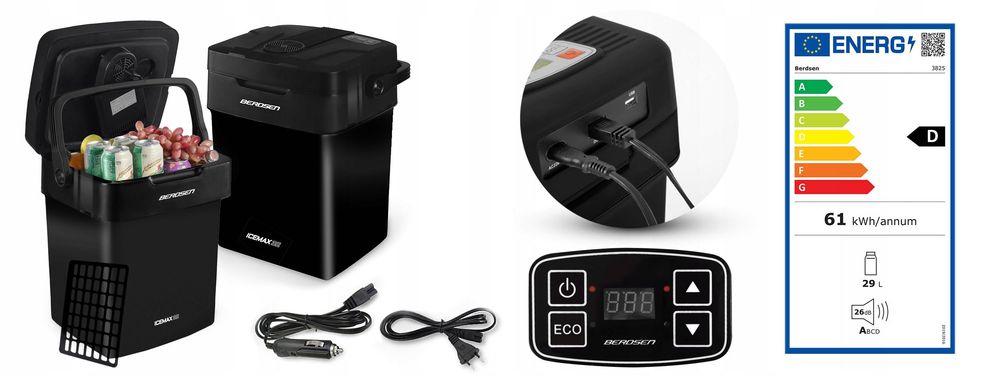 lodówka turystyczna samochodowa 12v/230v usb 29l czarna funk. grzania