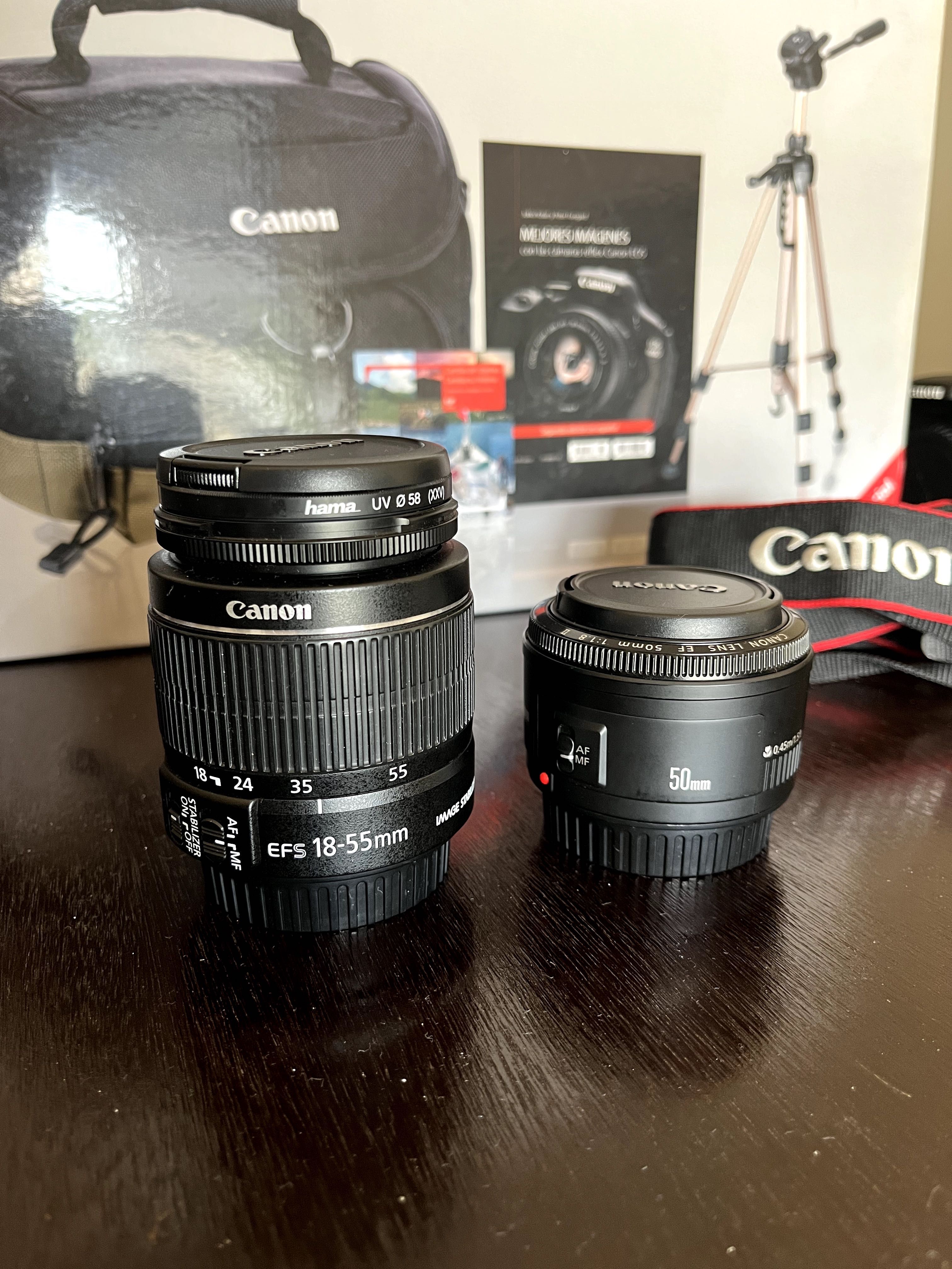 CANON EOS 600D + Objetivas de 18-55 mm / 50mm + acessórios