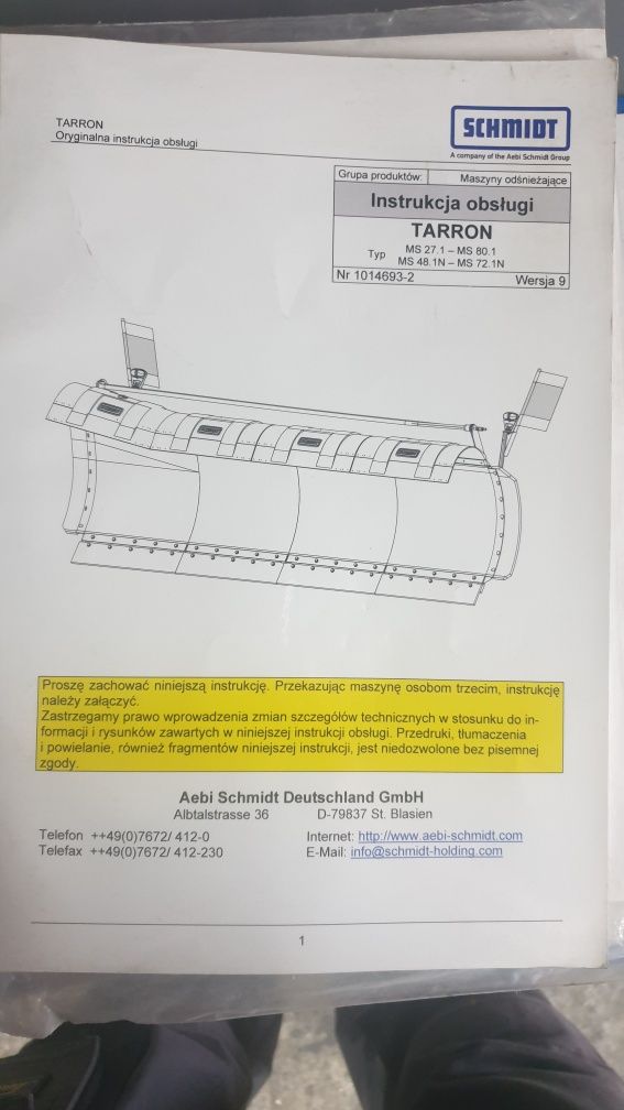 Instrukcja obsługi posypywarka pług Schmidt Stratos Snk Tarron