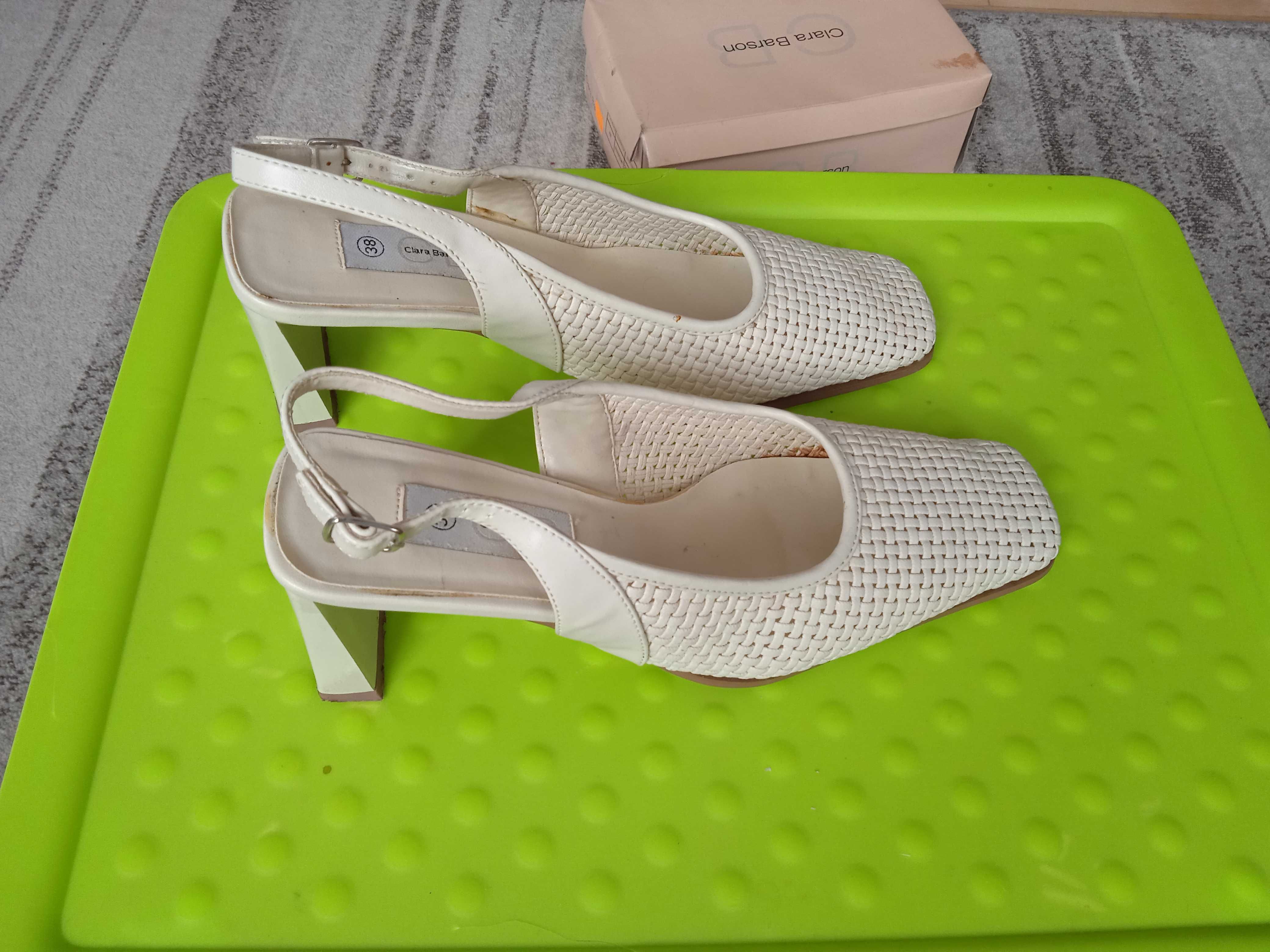 buty damskie letnie, obcas, odkryta pięta , r.38, beż