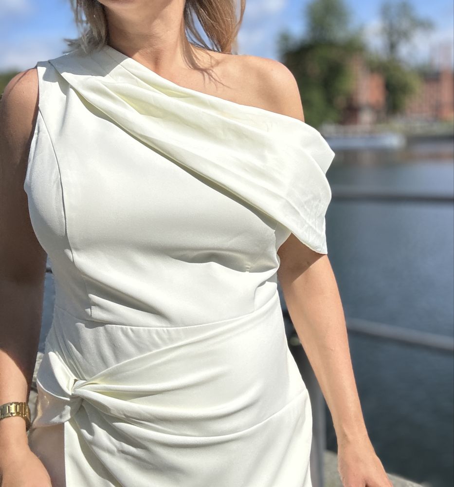 Coast kremowa asymetryczna drapowana elegancka nowa 44