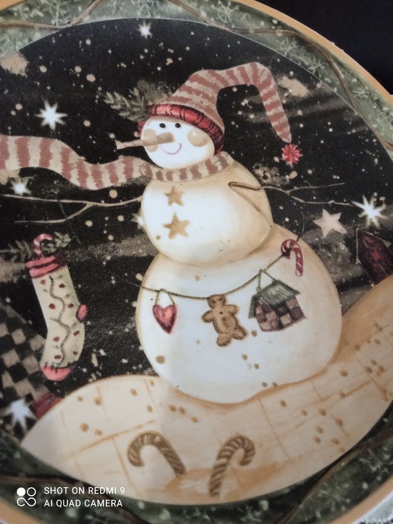 Набор, Снеговик: тарелка, подставки для чашек, керамика, пробка,Англия