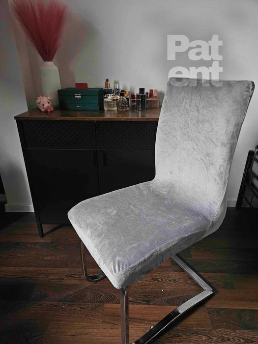 Pokrowce na krzesła miękkie welurowe komplet szare 4 sztuki