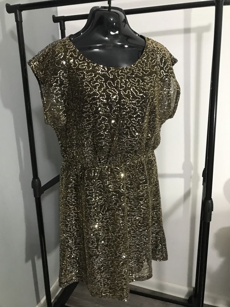 S sukienka Charlotte Russe cekiny brązowo- złota