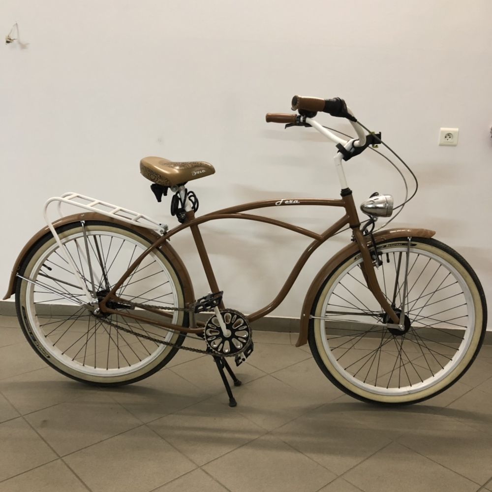 Rower miejski Fera bikes cruiser brązowy styl retro bagażnik