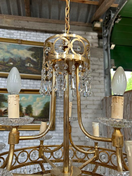 Piękny żyrandol mosiężny kryształowy #8014 Stylowy Węgrów