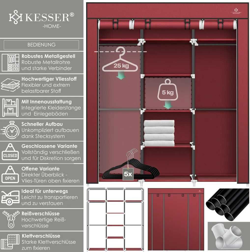 Szafa ubraniowa z materiału z drążkiem na ubrania i półkami 3 kolory