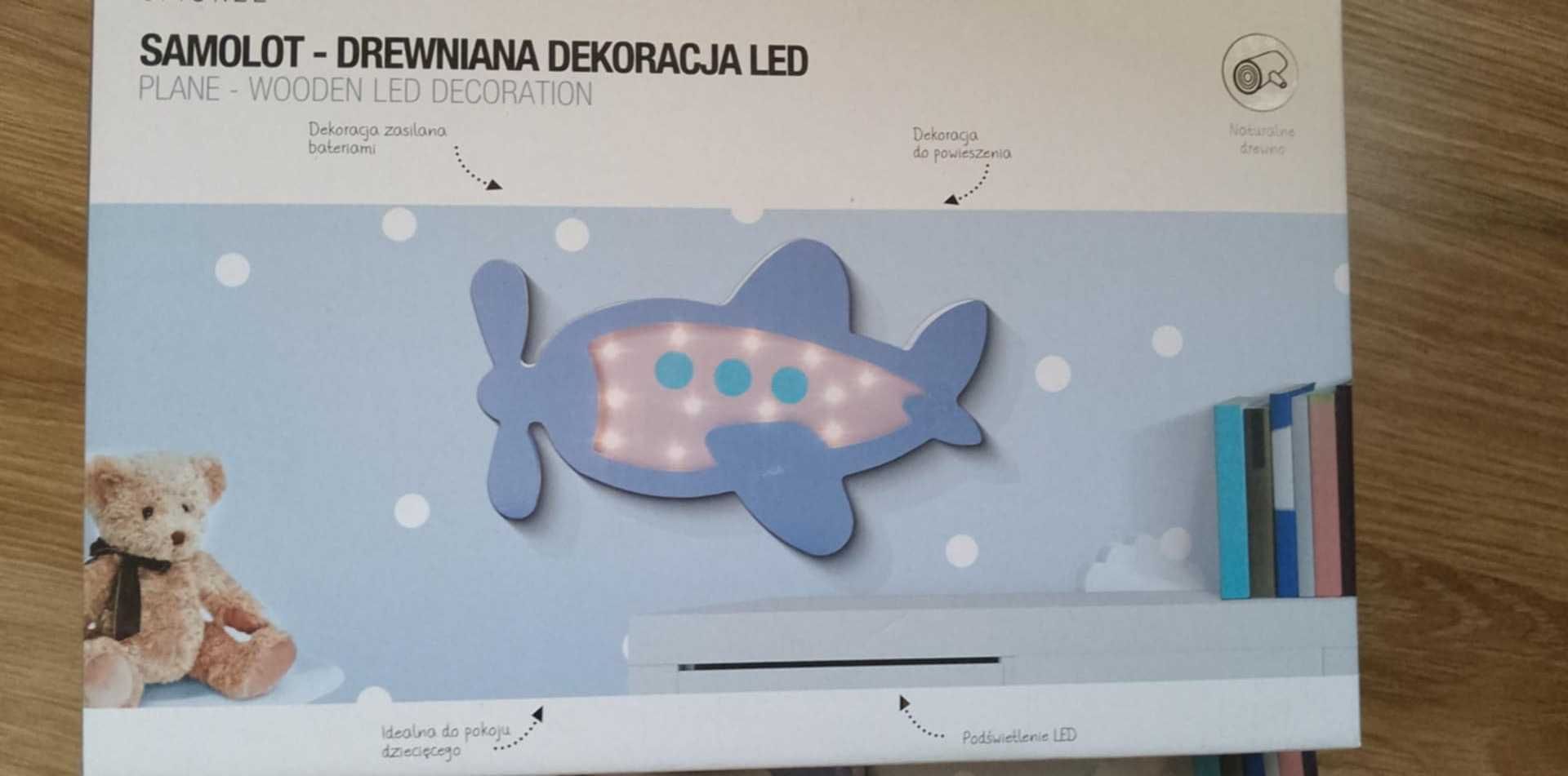Ozdoba Drewniana do pokoju dziecinnego lampka  LED MIX zestaw 4 szt