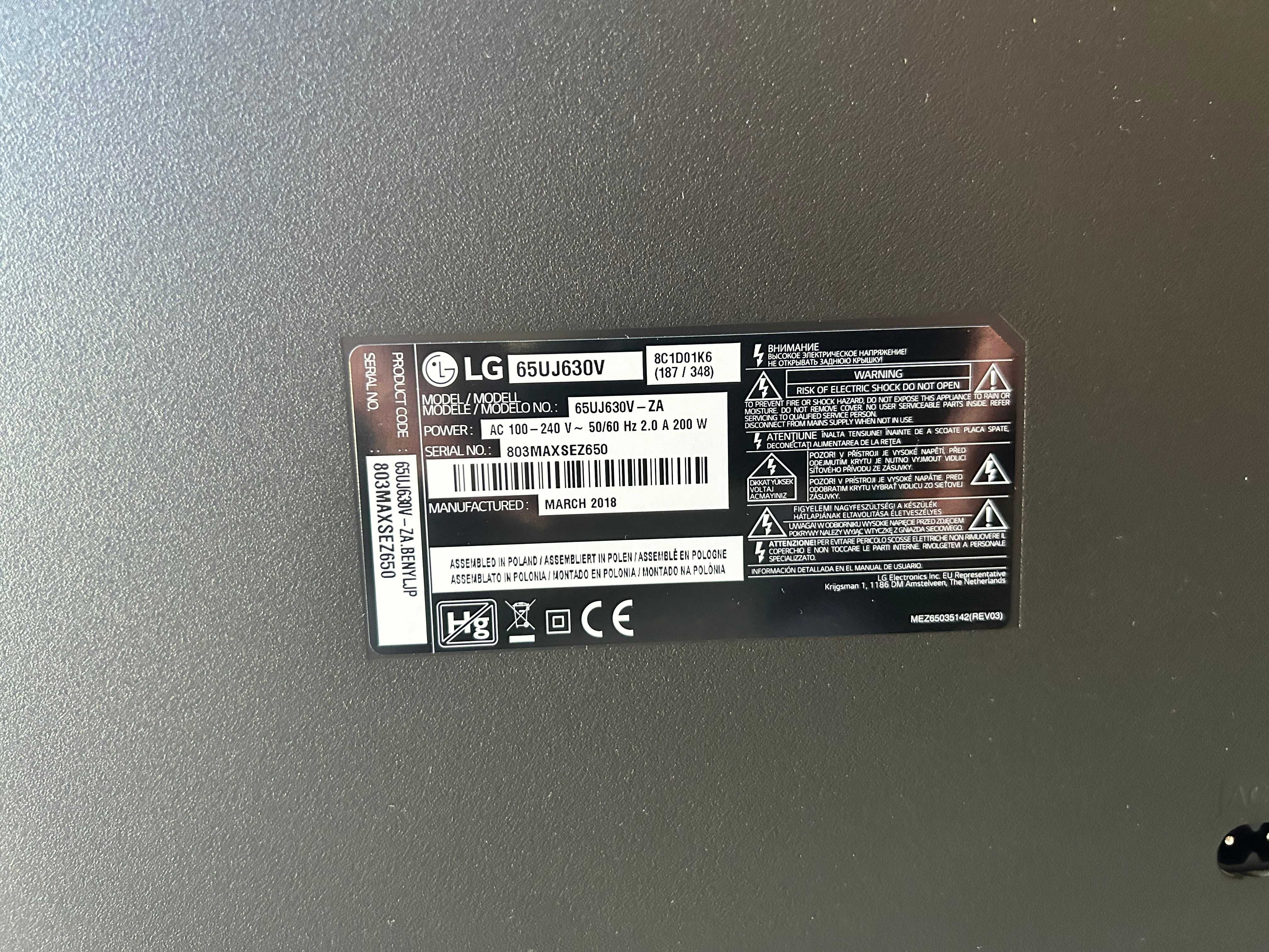 LG 65 UJ 630V sprawny