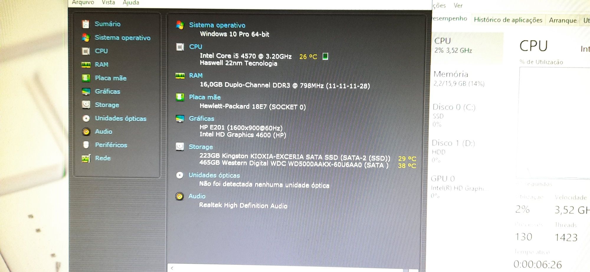 Pç HP 600G1 4ªG|I5-4570-3.2Ghz|16G|SSD256G+HDD500G|Wifi+BT|W11