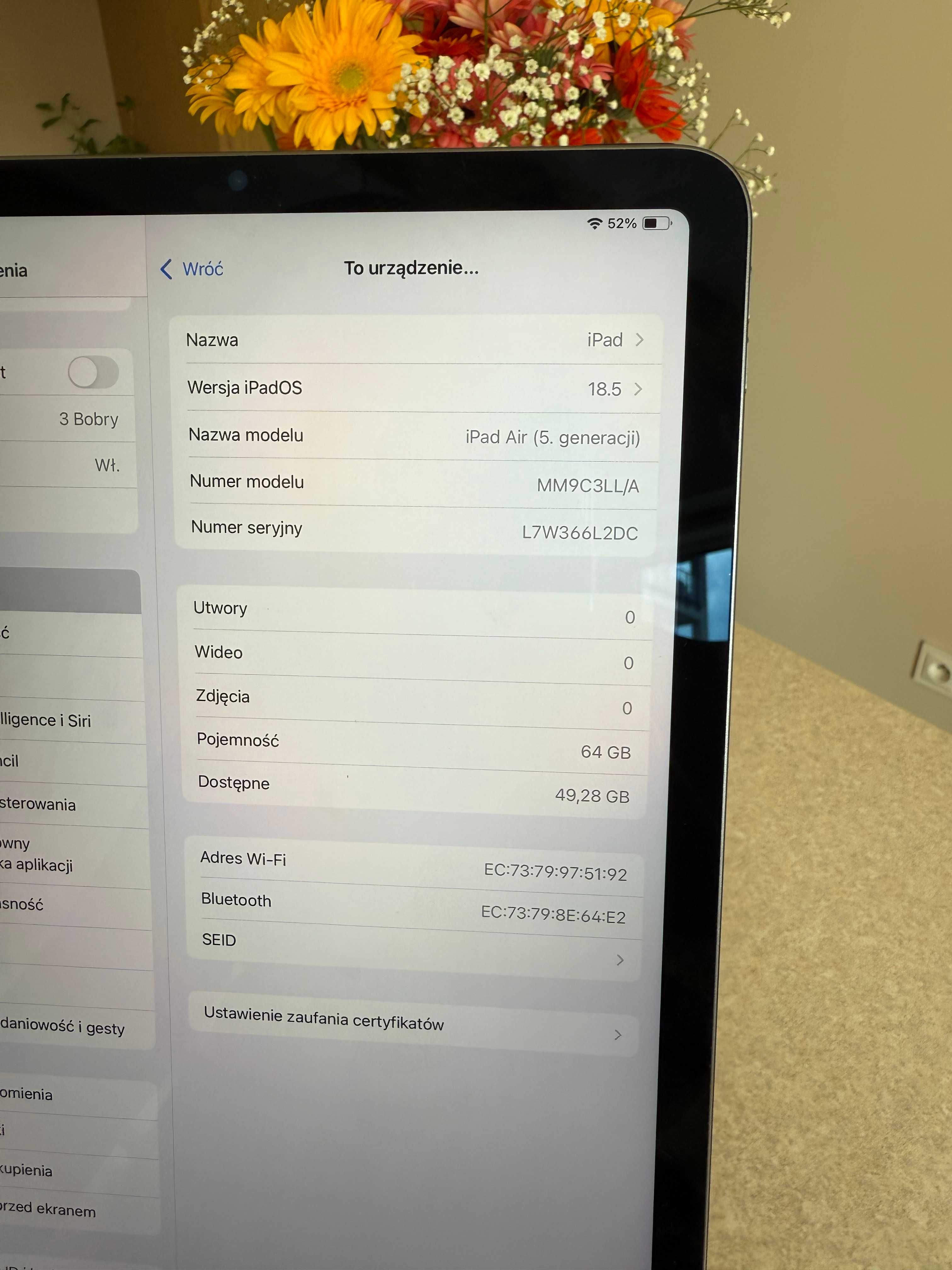iPad Air 5. generacji 64 GB Wi-Fi | Gwiezdna Szarość | M1 | Jak Nowy