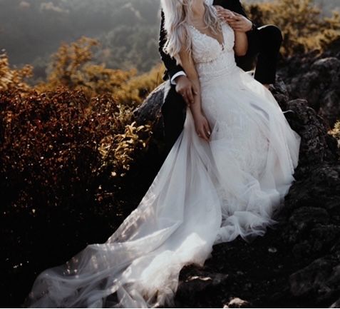 Suknia ślubna syrenka dopasowana ręcznie zdobiona tren+welon 3 metrowy