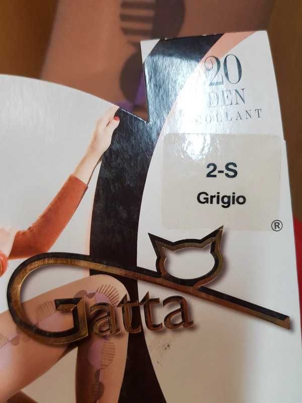 Szare rajstopy cienie ze wzorem #gatta rozmiar S