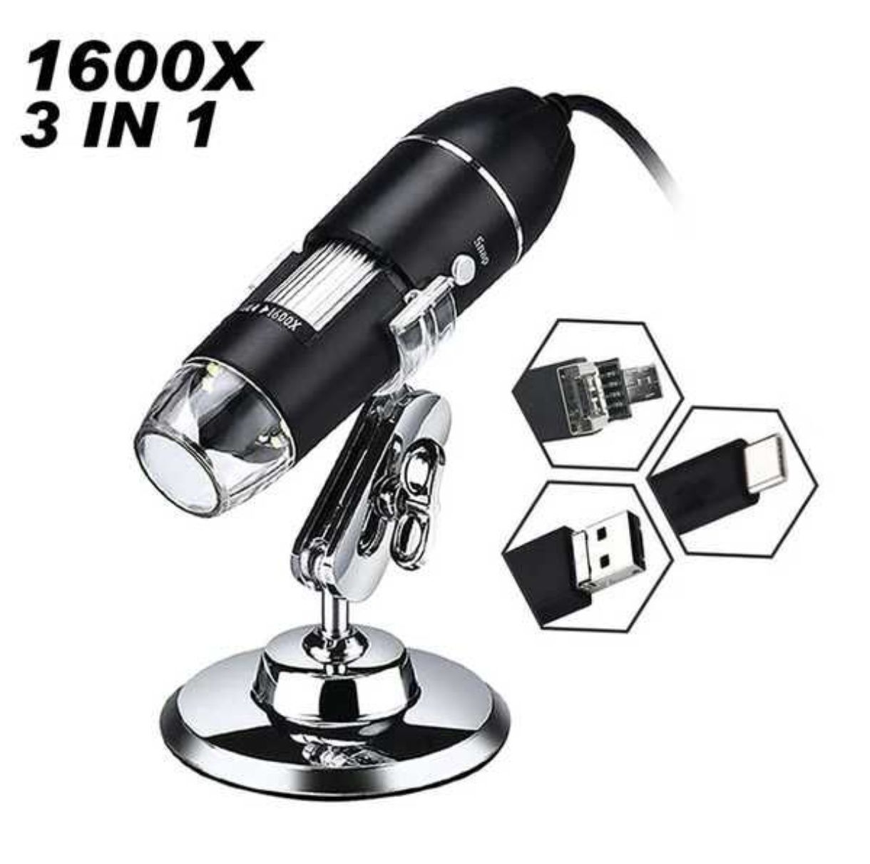 Мікроскоп -x50 - х1600 цифровий електричий USB 3-в-1 (USB, Micro ,Type