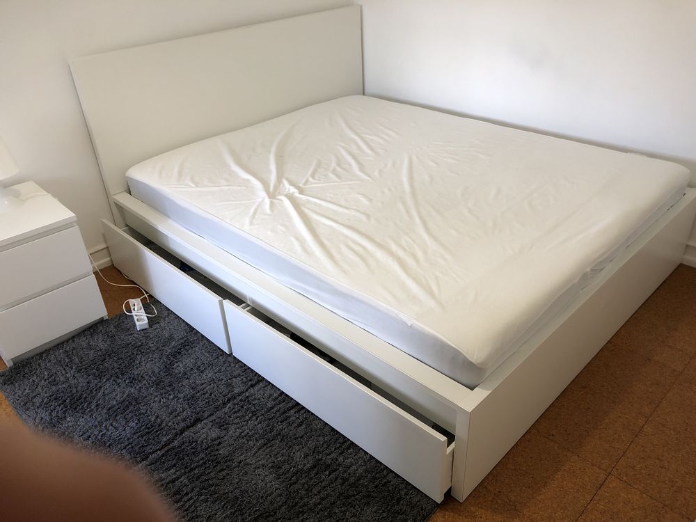 Cama MALM IKEA 160 x 200 cm c/ colchão e 2 gavetas de arrumação