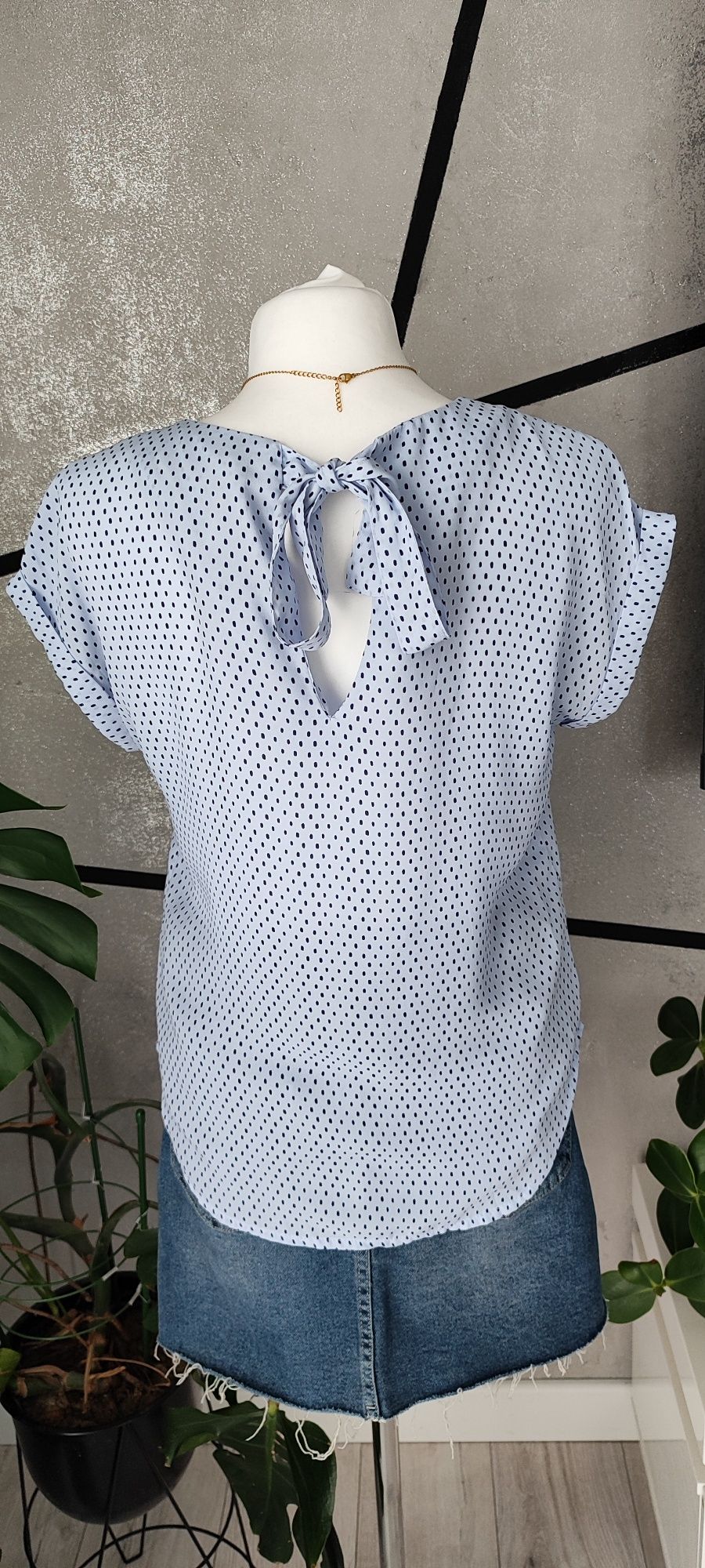 Przewiewna bluzka damska print w kropki kokarda Reserved. Roz. 34/XS