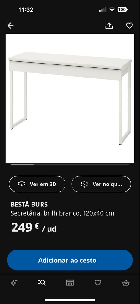Secretária branca do IKEA Bestâ Burs 120x40 cm