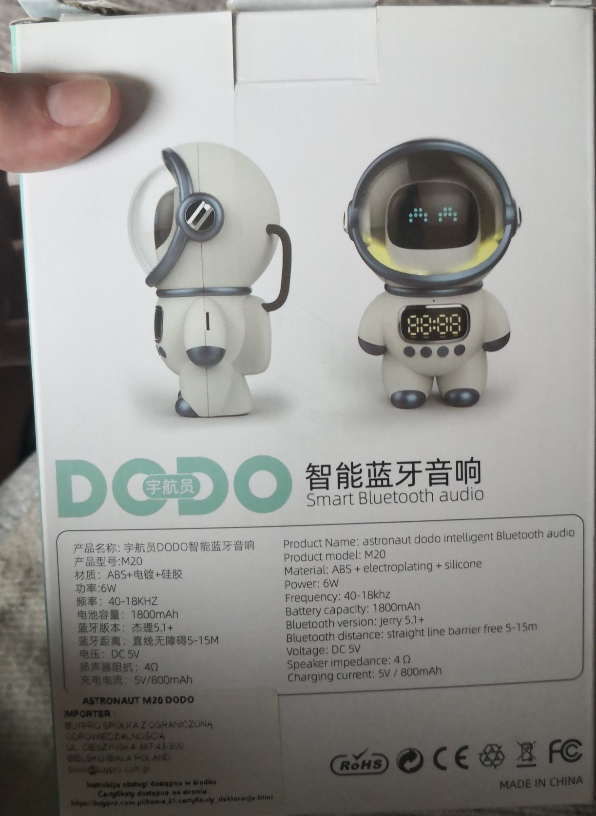 Astronauta dodo, budzik, lampka, radio