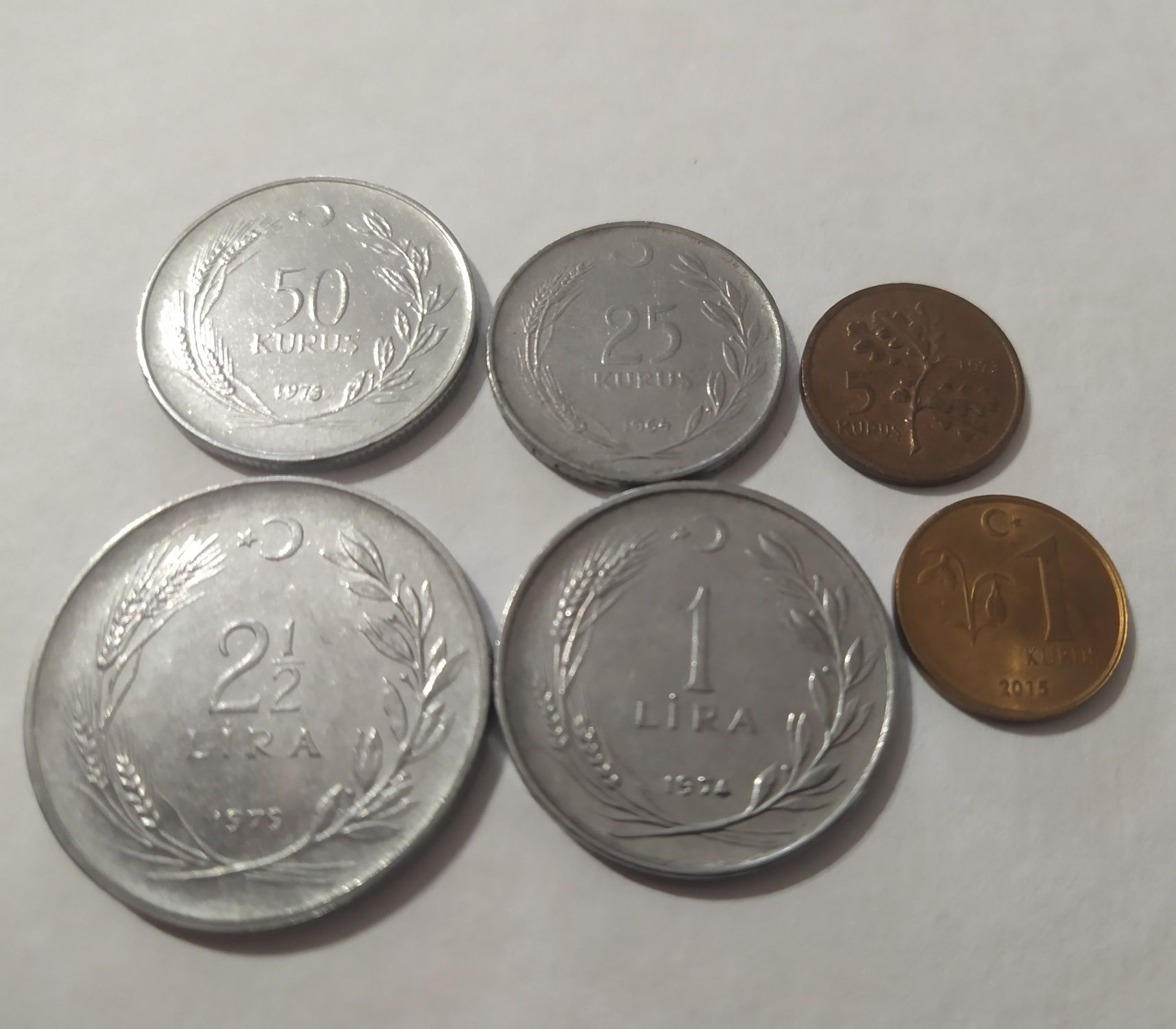 Монети турецька ліра 2 1/2 1979 50 25 5 1 курус 1 ліра