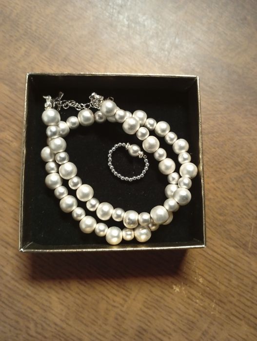 Biżuteria Naszyjnik i pierscionek szron z hematytu