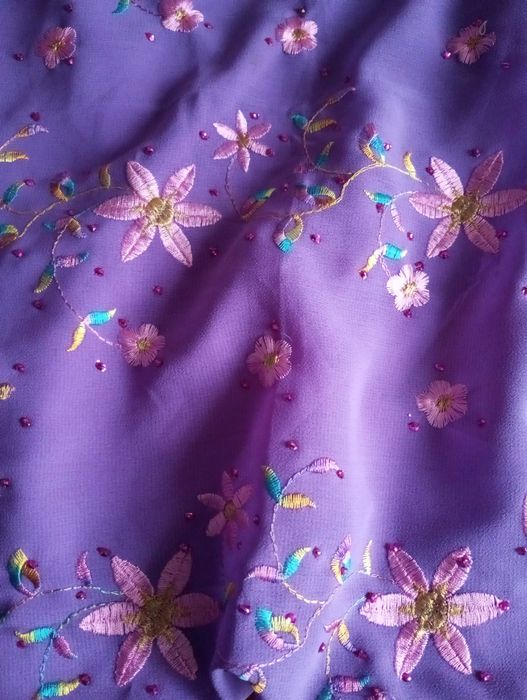 Шифон бисер винтаж, кружево нитки шёлк, бисер, вышивка, ссср