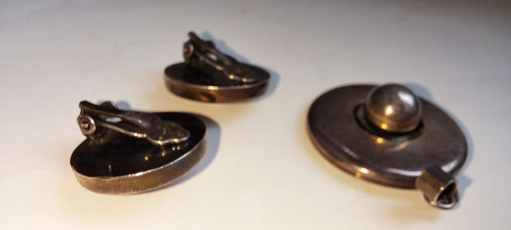 Stare klipsy i zawieszka srebro Prl