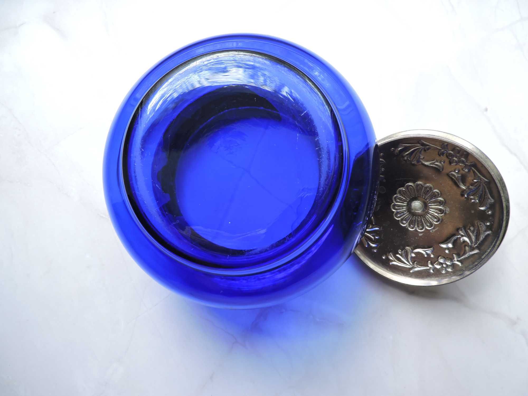 Сахарница синее стекло кобальт мельхиор клеймо ЗИШ МНЦ СССР